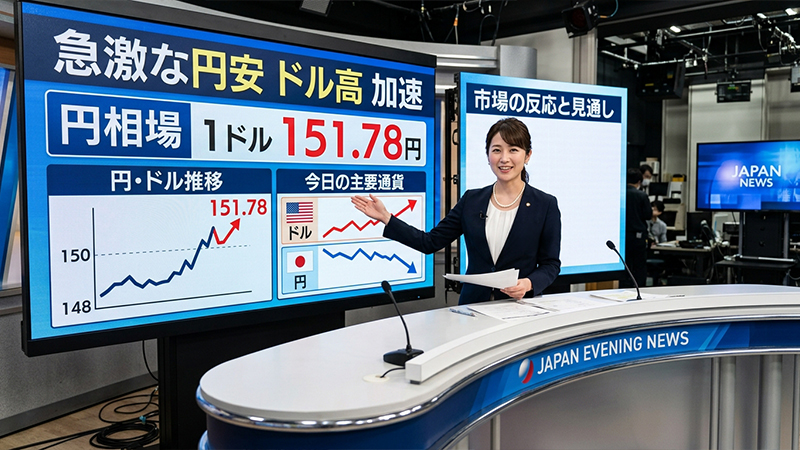 円相場を特集している日本のニュース番組のイメージ画像